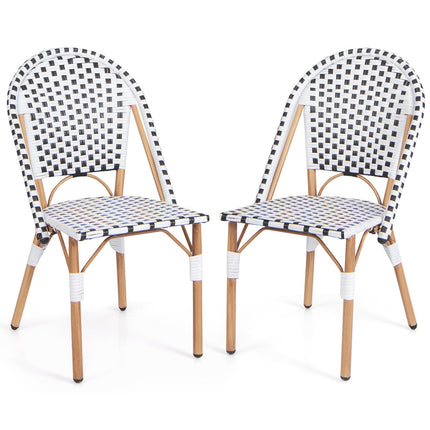 Set of 2 Outdoor Armless Rattan Dining Chairs, White