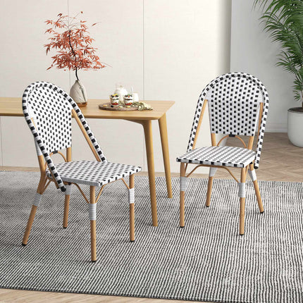Set of 2 Outdoor Armless Rattan Dining Chairs, White
