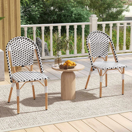 Set of 2 Outdoor Armless Rattan Dining Chairs, White