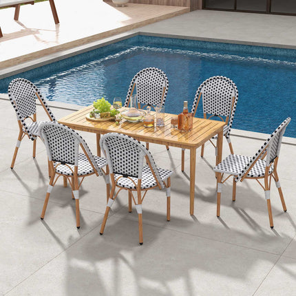 Set of 2 Outdoor Armless Rattan Dining Chairs, White