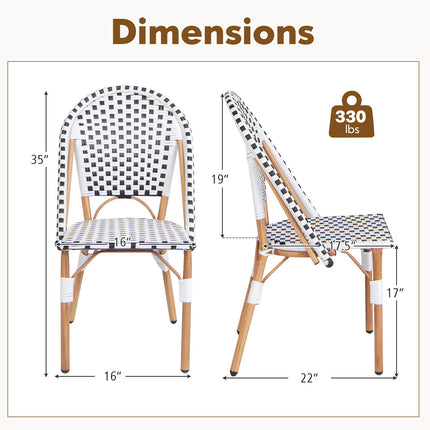Set of 2 Outdoor Armless Rattan Dining Chairs, White