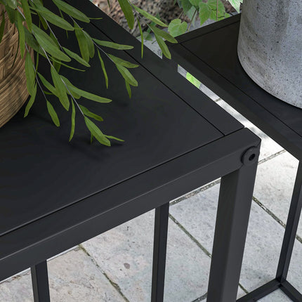 Black Steel Plant Stools, set of 2 - indoor/outdoor use