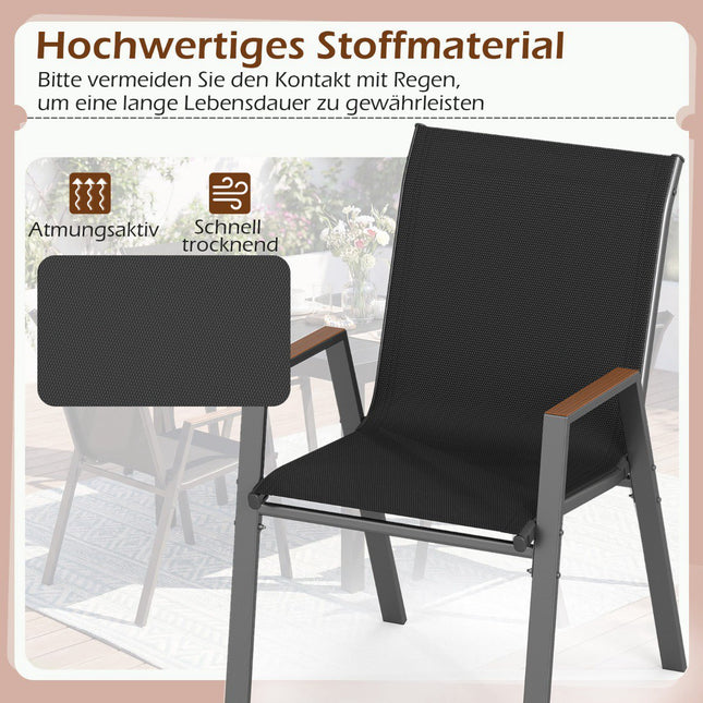 Set of 2 Stackable Garden Chairs, Breathable Teslin Fabric