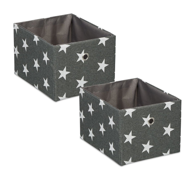 Set of 2 Star Motif Storage Boxes, Fabric Organizers
