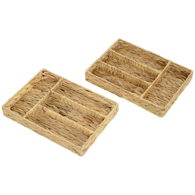 Woven Water Hyacinth Storage Baskets, Set of 2, Natural Wood