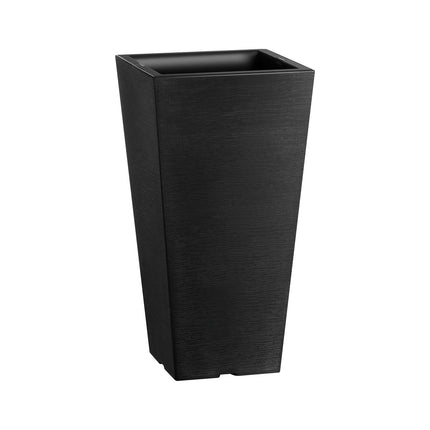 Set of 2 Tall Outdoor Planters, 22-Inch Black Square, Drainage
