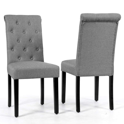 Set of 2 Upholstered Dining Chairs, Grey Linen, Rubberwood Legs