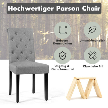 Set of 2 Upholstered Dining Chairs, Grey Linen, Rubberwood Legs