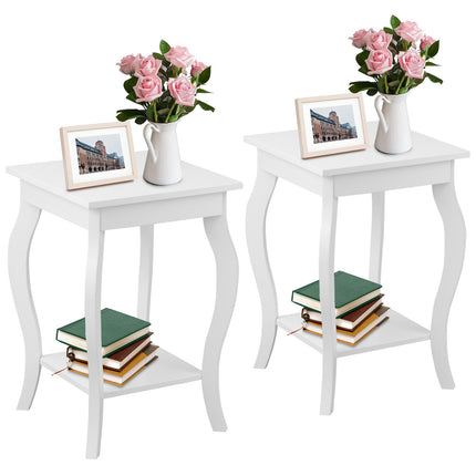 Set of 2 White Accent Side Tables With Storage Shelf