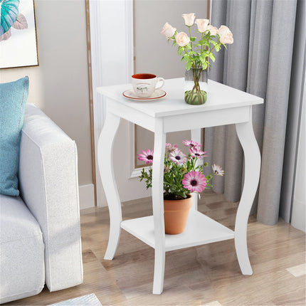 Set of 2 White Accent Side Tables With Storage Shelf