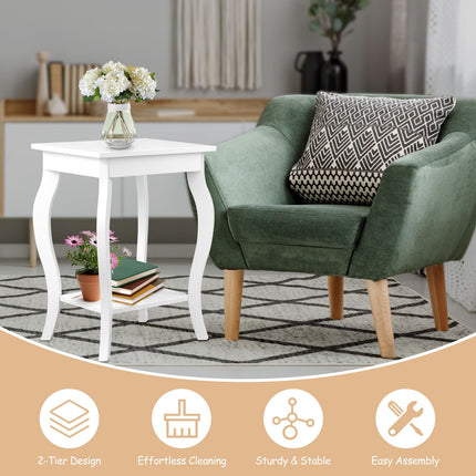 Set of 2 White Accent Side Tables With Storage Shelf