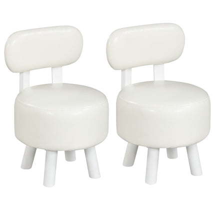 Set of 2 White Faux Leather Stools with Backrest, 150kg Capacity