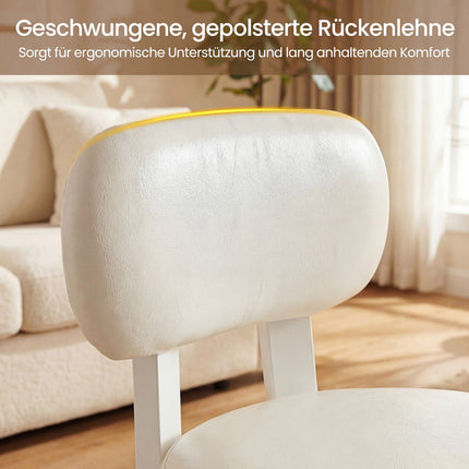 Set of 2 White Faux Leather Stools with Backrest, 150kg Capacity