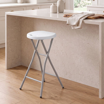 Set of 2 White Folding Bar Stools with HDPE Seat, 70 cm