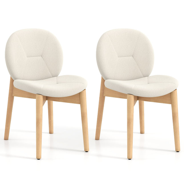 Set of 2 White Padded Dining Chairs with Rubberwood Legs