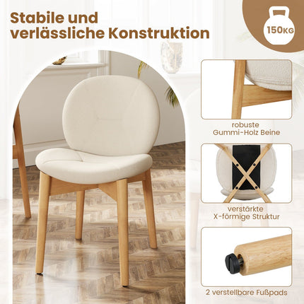 Set of 2 White Padded Dining Chairs with Rubberwood Legs