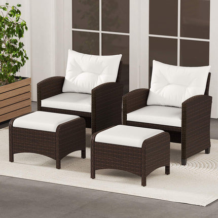 Set of 2 White Rattan Pouf Stools with Cushions