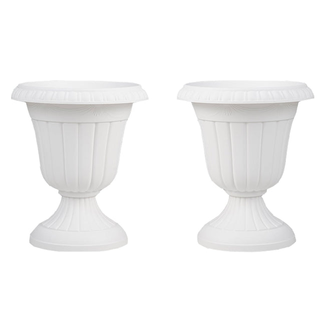 Set of 2 White Urn Planters with Drainage Holes