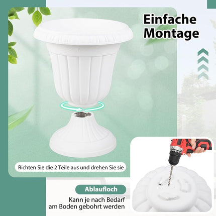 Set of 2 White Urn Planters with Drainage Holes