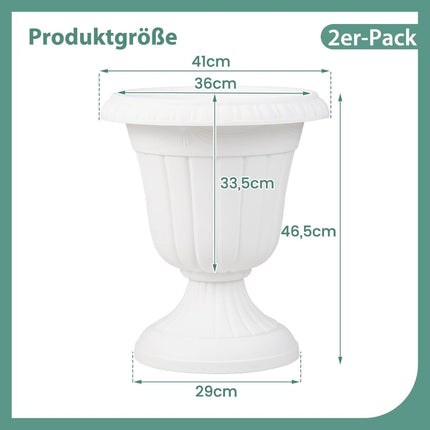 Set of 2 White Urn Planters with Drainage Holes