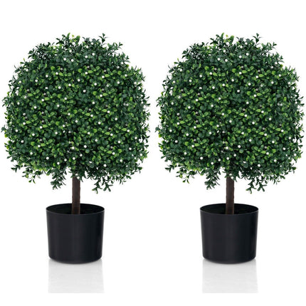 Set of 2 artificial topiary trees in ball shape with UV-protected leaves and fruits