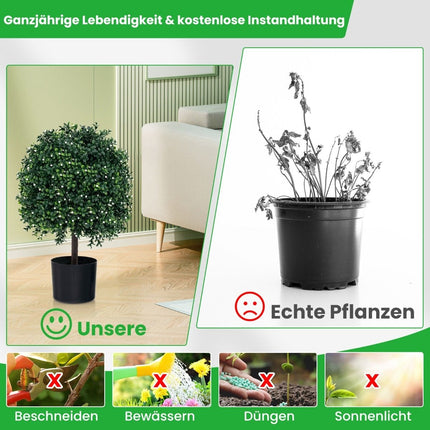 Set of 2 artificial topiary trees in ball shape with UV-protected leaves and fruits