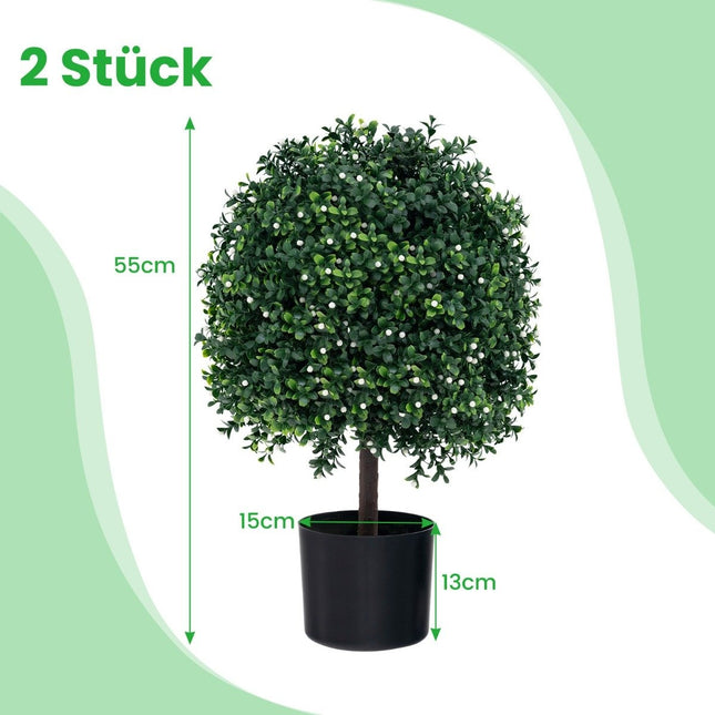 Set of 2 artificial topiary trees in ball shape with UV-protected leaves and fruits