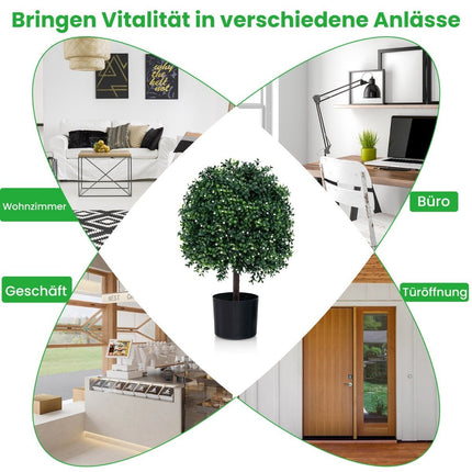 Set of 2 artificial topiary trees in ball shape with UV-protected leaves and fruits