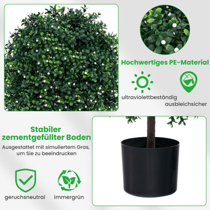 Set of 2 artificial topiary trees in ball shape with UV-protected leaves and fruits