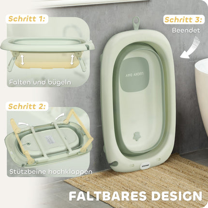 Set van 2 babybadjes, opvouwbaar babybadje met frame, antislip babybadje met badkussen, badkuip, douchebak voor peuters 0-3 jaar, groen