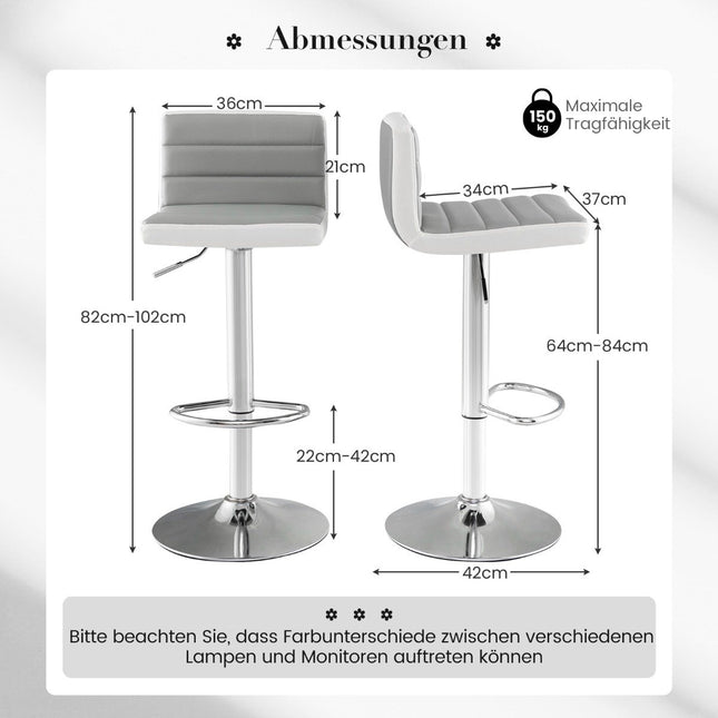 Set of 2 bar stools 82-102cm height-adjustable swivel bar chairs kitchen stools