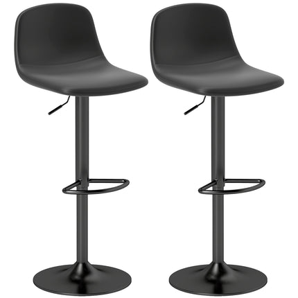 Adjustable Faux Leather Bar Stools, Set of 2, Swivel, Black