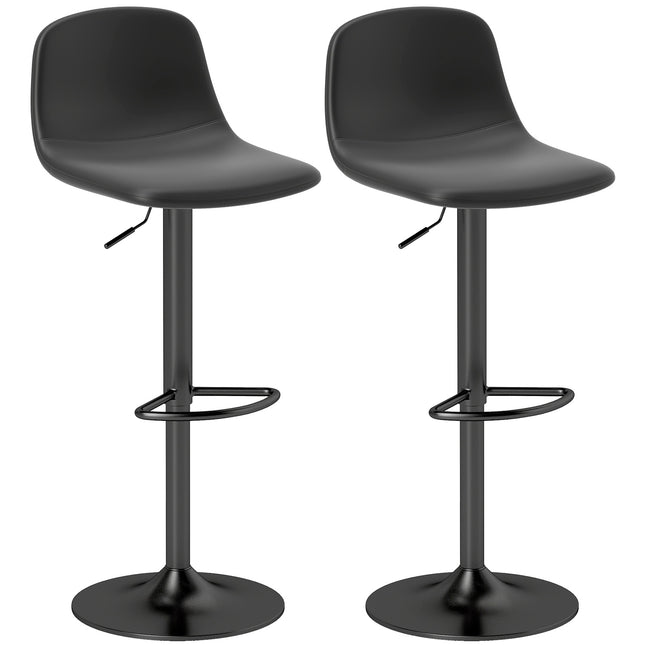 Adjustable Faux Leather Bar Stools, Set of 2, Swivel, Black