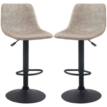 Height-adjustable beige swivel barstools in artificial leather, set of 2