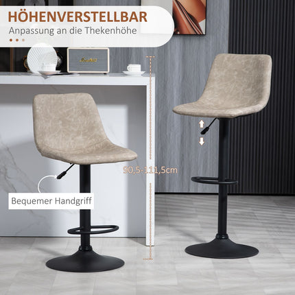 Height-adjustable beige swivel barstools in artificial leather, set of 2
