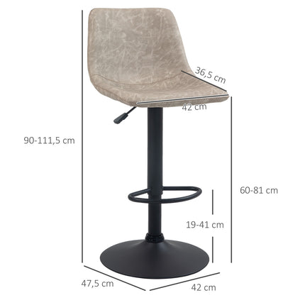 Height-adjustable beige swivel barstools in artificial leather, set of 2