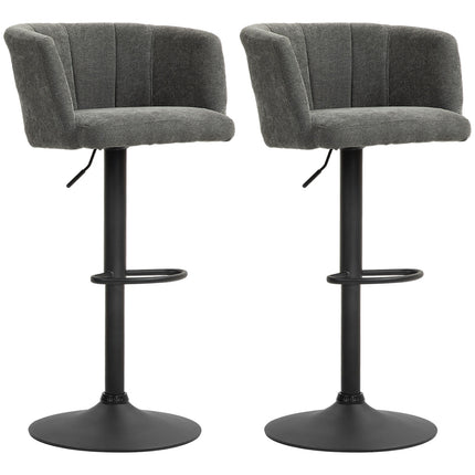 Height adjustable swivel bar stools, set of 2, dark gray linen