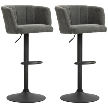 Height adjustable swivel bar stools, set of 2, dark gray linen