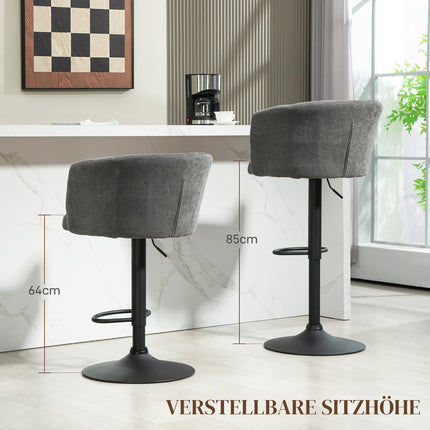 Height adjustable swivel bar stools, set of 2, dark gray linen
