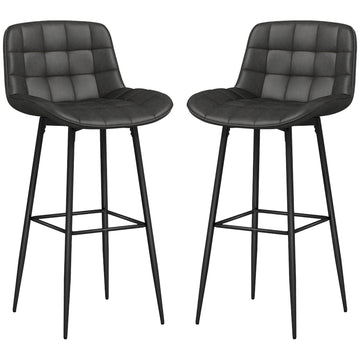 Dark gray swivel barstools, set of 2 with footrest and back