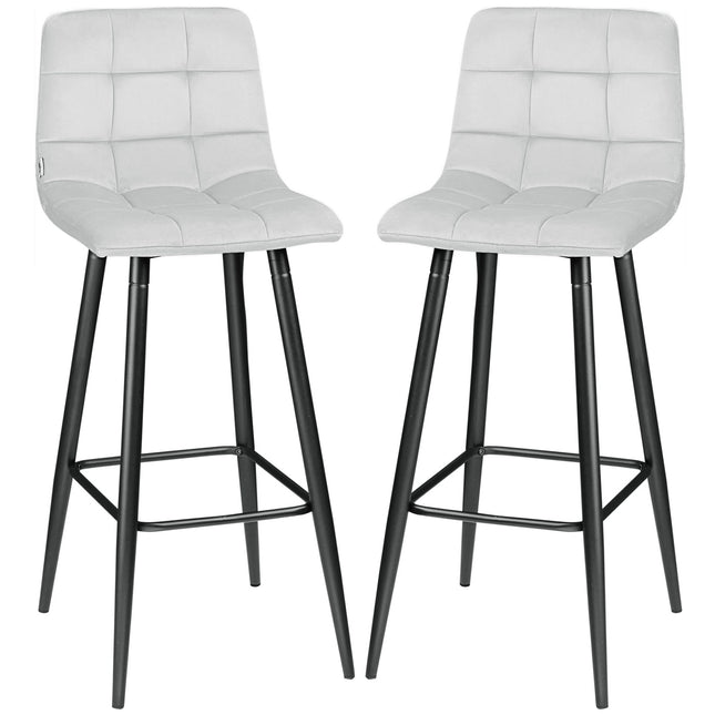 Velvet bench stool with footrest, set of 2 - light grey