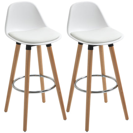 White artificial leather barstools, set of 2 with footrests