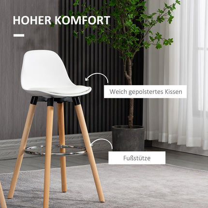 White artificial leather barstools, set of 2 with footrests