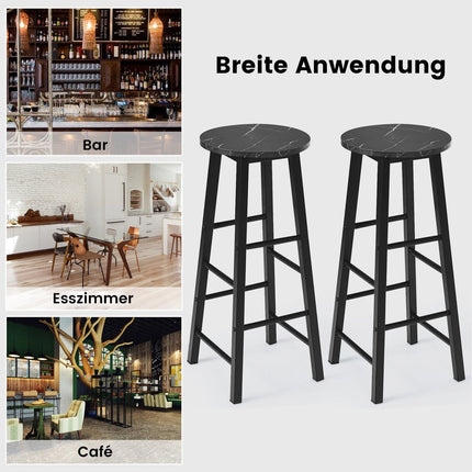 Set of 2 bar stools with marble look & footrest & 71 cm seat height bar chairs counter stools black