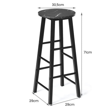 Set of 2 bar stools with marble look & footrest & 71 cm seat height bar chairs counter stools black