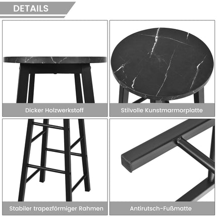 Set of 2 bar stools with marble look & footrest & 71 cm seat height bar chairs counter stools black