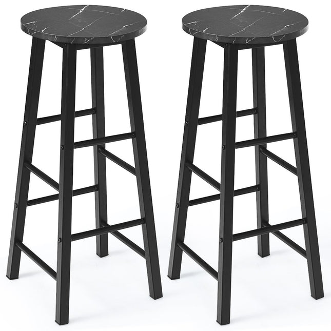 Set of 2 bar stools with marble look & footrest & 71 cm seat height bar chairs counter stools black