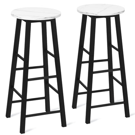 Set of 2 bar stools with marble look & footrest & 71 cm seat height bar chairs counter stools white