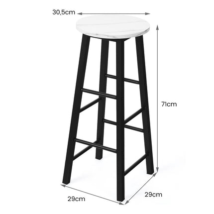 Set of 2 bar stools with marble look & footrest & 71 cm seat height bar chairs counter stools white
