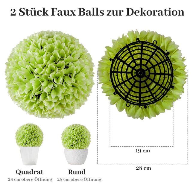 Set of 2 boxwood balls, UV-resistant decorative balls, topiary artificial plant, decorative plant, diameter 28 cm, green